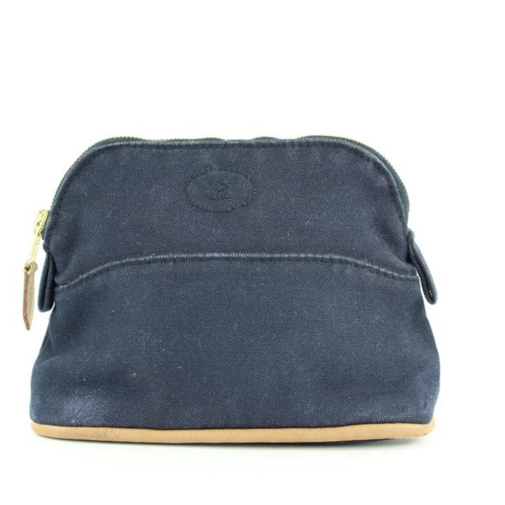 Hermès Navy Toile Bolide Cosmetic Pouch Make Up